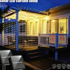 Outdoor Solar Curtain String Light, 3 * 3M-300LED/3 * 2M-200LED/3 * 1M-100LED, 8 Lighting Modes, IP65 Waterproof, Suitable for Home Garden, Porch, Backyard Wedding Parties, Thanksgiving Christmas