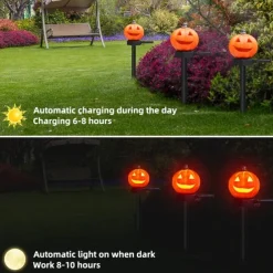 Outdoor Solar Powered Pumpkin Lights Halloween Decorative Pathway Light For Garden Yard Lawn Landscape Holiday Lights 1/2pcs