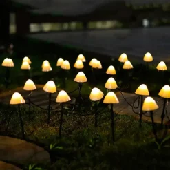 Outdoor Solar String Light LED Mushroom Solar String Light 3.8m 10 LEDs Outdoor Patio Garden Decoration Waterproof Fairy Light Courtyard Lawn Solar Ground Stakes Lamp 1 Set