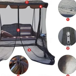 Outdoor Swing Chair Mosquito Net, Polyester Mesh Screen with Zipper Opening and Roof Waterproof Top Cloth, Patio Mesh Mosquito Netting