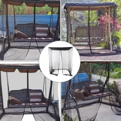 Outdoor Swing Chair Mosquito Net, Polyester Mesh Screen with Zipper Opening and Roof Waterproof Top Cloth, Patio Mesh Mosquito Netting
