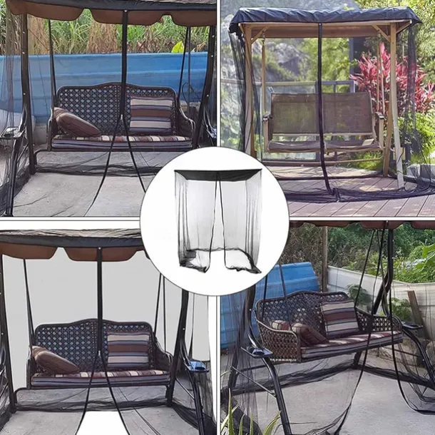 Outdoor Swing Chair Mosquito Net, Polyester Mesh Screen with Zipper Opening and Roof Waterproof Top Cloth, Patio Mesh Mosquito Netting