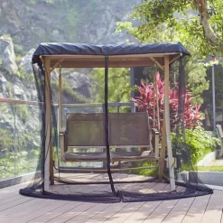 Outdoor Swing Chair Mosquito Net, Polyester Mesh Screen with Zipper Opening and Roof Waterproof Top Cloth, Patio Mesh Mosquito Netting