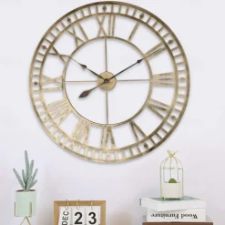 Outdoor Wall Clock Large Roman Numerals Design 3D Decorative Wall Clock Silent Quartz Clock Large Wall Clocks for Living Room Kitchen Outdoor Country House Hallway in Courtyard Loft 40 60 cm