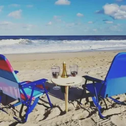 Outdoor Wine Table,Round Folding Wine Table,Wooden Picnic Camping Table Beach Table ,Champagne Picnic Table for Outdoors Park Lawn Beach Picnic Wine Glass Holder Travel