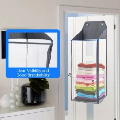 Over the Door Laundry Hamper,Collapsible Hanging Mesh Laundry Hamper Basket with Zipper for Dirty Clothes Organizer,Space Saving Laundry Bag for Bathroom, Bedroom