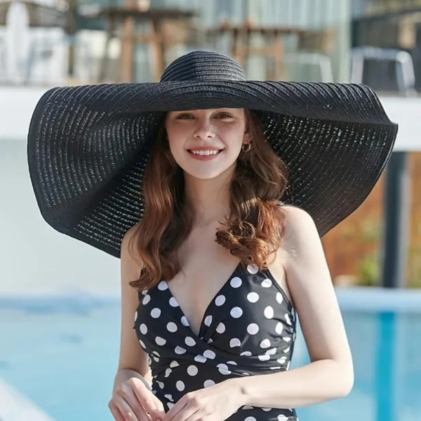 Oversized Brim Sun Hat, Women Elegant Breathable Straw Hats Outdoor Easter Beach Travel Sunscreen Cap Valentines Gifts