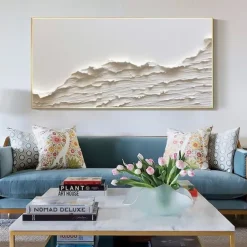 Oversized Seaswaves white Textured Painting handmade Clouds Abstract Painting Extra Large Wall Art pattle knife wave painting seascape painting Hand-painted Acrylic Minimalist Paintings
