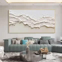 Oversized Seaswaves white Textured Painting handmade Clouds Abstract Painting Extra Large Wall Art pattle knife wave painting seascape painting Hand-painted Acrylic Minimalist Paintings