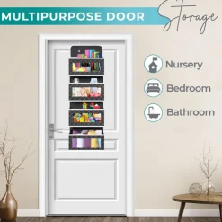 Over-the-Door Storage Bag: Featuring Floral and Solid Black Designs with White Borders, Equipped with 2 Hooks for Hanging, 4 Large Capacity Pockets for Filling, Suitable for Closets, Bathrooms, Nurseries, Bedrooms, Dormitories