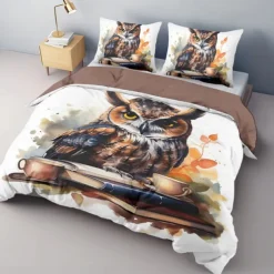 Owl Pattern Duvet Cover Set Bed Bed Set 2-Piece Set 3-Piece Lightweight Soft Short Plush Set Cotton Bedding Set Ultra Soft Comforter Set King Queen Duvet Cover