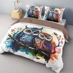 Owl Pattern Duvet Cover Set Bed Bed Set 2-Piece Set 3-Piece Lightweight Soft Short Plush Set Cotton Bedding Set Ultra Soft Comforter Set King Queen Duvet Cover