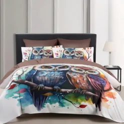 Owl Pattern Duvet Cover Set Bed Bed Set 2-Piece Set 3-Piece Lightweight Soft Short Plush Set Cotton Bedding Set Ultra Soft Comforter Set King Queen Duvet Cover