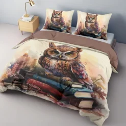 Owl Pattern Duvet Cover Set Bed Bed Set 2-Piece Set 3-Piece Lightweight Soft Short Plush Set Cotton Bedding Set Ultra Soft Comforter Set King Queen Duvet Cover