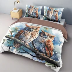 Owl Pattern Duvet Cover Set Bed Bed Set 2-Piece Set 3-Piece Lightweight Soft Short Plush Set Cotton Bedding Set Ultra Soft Comforter Set King Queen Duvet Cover
