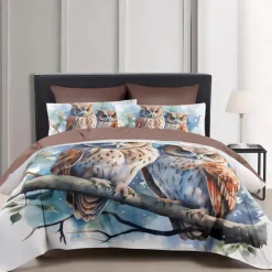 Owl Pattern Duvet Cover Set Bed Bed Set 2-Piece Set 3-Piece Lightweight Soft Short Plush Set Cotton Bedding Set Ultra Soft Comforter Set King Queen Duvet Cover