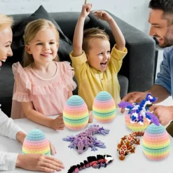 6-Pack Small Mystery Dragon Eggs, 3D Printed Easter Egg Gift with Hidden Poseable Dragon Inside, Fantasy Dragon Egg Set for Kids, Collectors, Home Decor, Party Favors