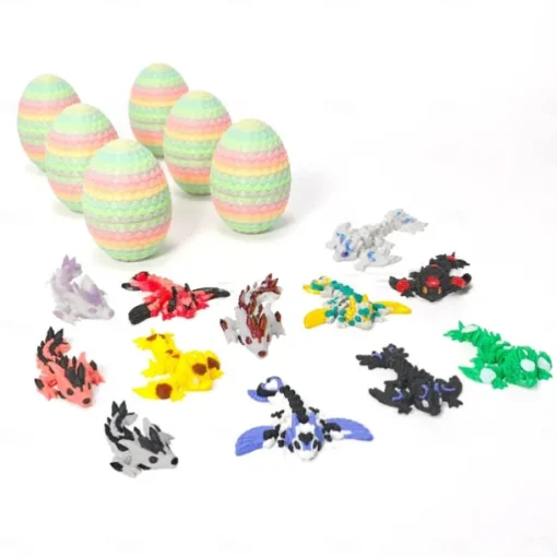 6-Pack Small Mystery Dragon Eggs, 3D Printed Easter Egg Gift with Hidden Poseable Dragon Inside, Fantasy Dragon Egg Set for Kids, Collectors, Home Decor, Party Favors