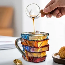 Painted Book Mug 300ml/10oz Guitar Coffee Cup Book Coffee Mug Unique Colorful Resin Books Stack Coffee Cup Collection Gift Ideal for Book Lover Gifts