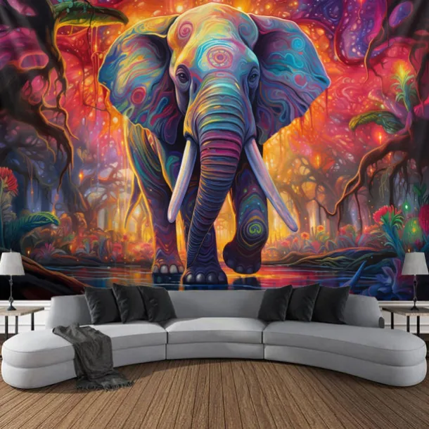 Painting Colorful Elephant Boho Hanging Tapestry Wall Art Large Tapestry Mural Decor Photograph Backdrop Blanket Curtain Home Bedroom Living Room Decoration