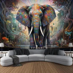 Painting Colorful Elephant Boho Hanging Tapestry Wall Art Large Tapestry Mural Decor Photograph Backdrop Blanket Curtain Home Bedroom Living Room Decoration