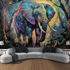 Painting Colorful Elephant Boho Hanging Tapestry Wall Art Large Tapestry Mural Decor Photograph Backdrop Blanket Curtain Home Bedroom Living Room Decoration