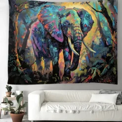 Painting Colorful Elephant Boho Hanging Tapestry Wall Art Large Tapestry Mural Decor Photograph Backdrop Blanket Curtain Home Bedroom Living Room Decoration