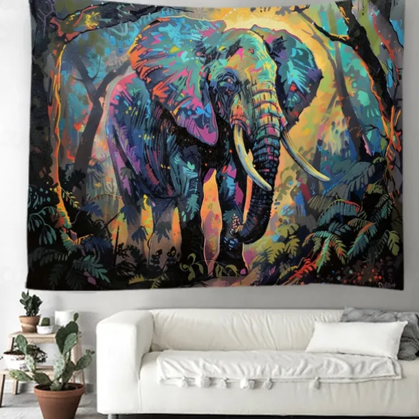 Painting Colorful Elephant Boho Hanging Tapestry Wall Art Large Tapestry Mural Decor Photograph Backdrop Blanket Curtain Home Bedroom Living Room Decoration