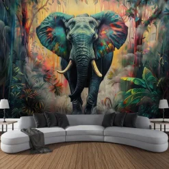 Painting Colorful Elephant Boho Hanging Tapestry Wall Art Large Tapestry Mural Decor Photograph Backdrop Blanket Curtain Home Bedroom Living Room Decoration