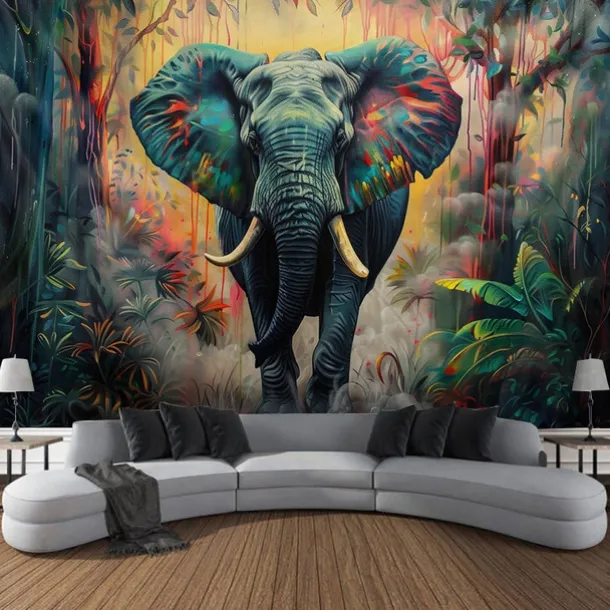Painting Colorful Elephant Boho Hanging Tapestry Wall Art Large Tapestry Mural Decor Photograph Backdrop Blanket Curtain Home Bedroom Living Room Decoration