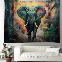 Painting Colorful Elephant Boho Hanging Tapestry Wall Art Large Tapestry Mural Decor Photograph Backdrop Blanket Curtain Home Bedroom Living Room Decoration