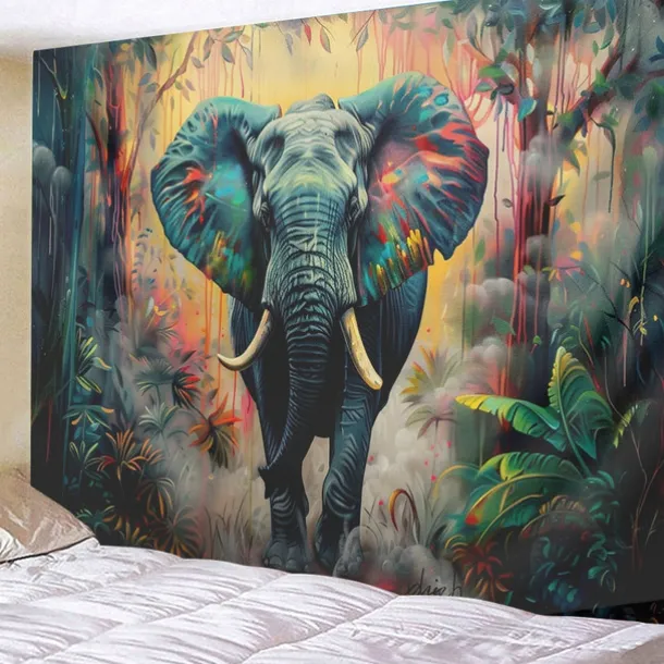 Painting Colorful Elephant Boho Hanging Tapestry Wall Art Large Tapestry Mural Decor Photograph Backdrop Blanket Curtain Home Bedroom Living Room Decoration