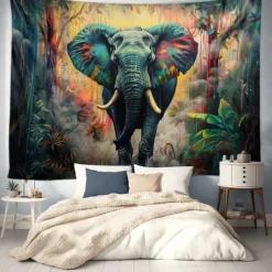Painting Colorful Elephant Boho Hanging Tapestry Wall Art Large Tapestry Mural Decor Photograph Backdrop Blanket Curtain Home Bedroom Living Room Decoration