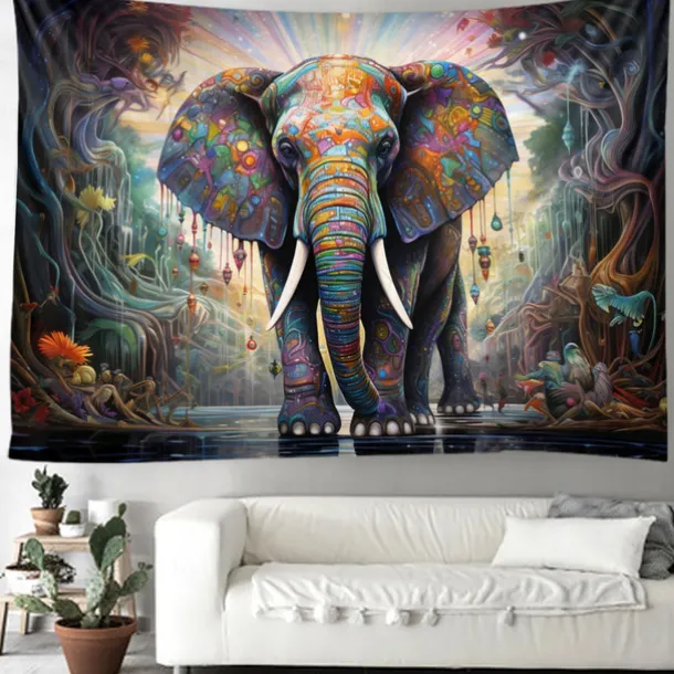Painting Colorful Elephant Boho Hanging Tapestry Wall Art Large Tapestry Mural Decor Photograph Backdrop Blanket Curtain Home Bedroom Living Room Decoration