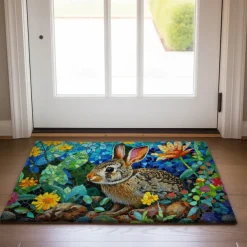 Painting Easter Rabbits Flowers Doormat Floor Mats Washable Rugs Kitchen Mat Non-Slip Oil Proof Rug Indoor Outdoor Mat Bedroom Decor Bathroom Mat Entrance Rug