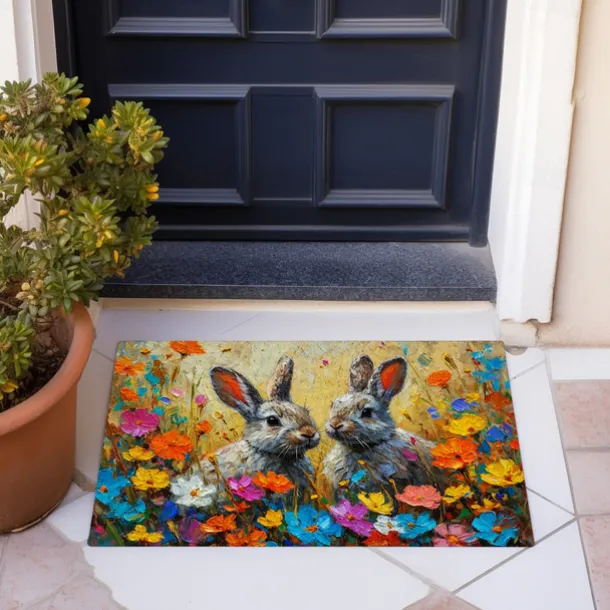 Painting Easter Rabbits Flowers Doormat Floor Mats Washable Rugs Kitchen Mat Non-Slip Oil Proof Rug Indoor Outdoor Mat Bedroom Decor Bathroom Mat Entrance Rug