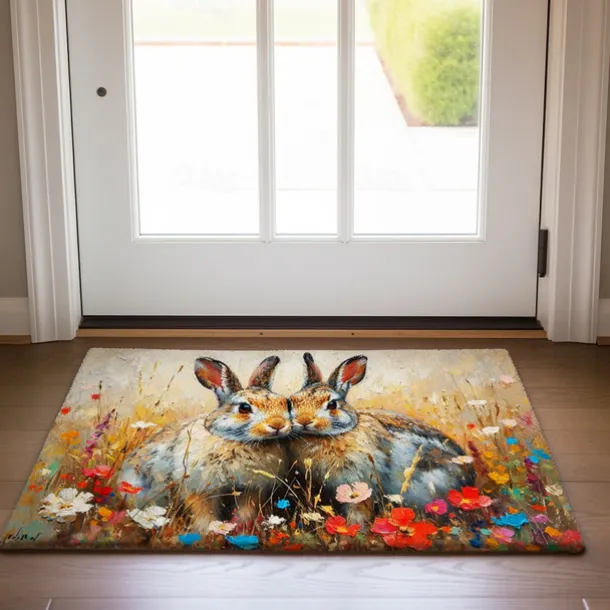 Painting Easter Rabbits Flowers Doormat Floor Mats Washable Rugs Kitchen Mat Non-Slip Oil Proof Rug Indoor Outdoor Mat Bedroom Decor Bathroom Mat Entrance Rug