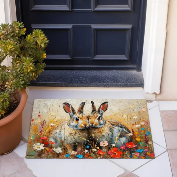 Painting Easter Rabbits Flowers Doormat Floor Mats Washable Rugs Kitchen Mat Non-Slip Oil Proof Rug Indoor Outdoor Mat Bedroom Decor Bathroom Mat Entrance Rug