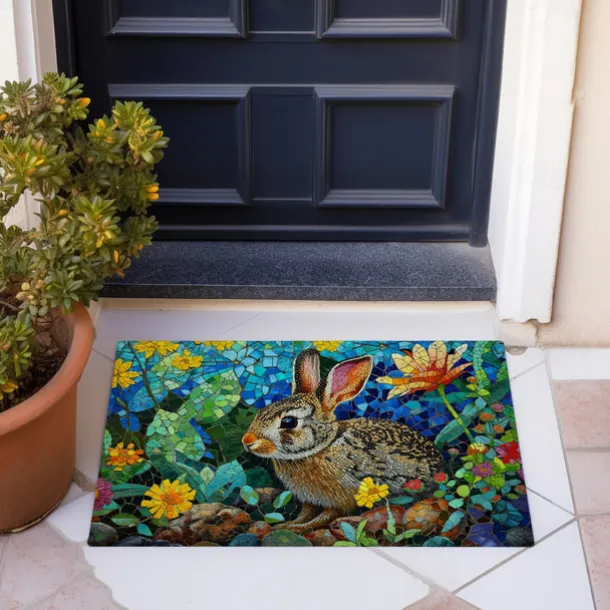 Painting Easter Rabbits Flowers Doormat Floor Mats Washable Rugs Kitchen Mat Non-Slip Oil Proof Rug Indoor Outdoor Mat Bedroom Decor Bathroom Mat Entrance Rug