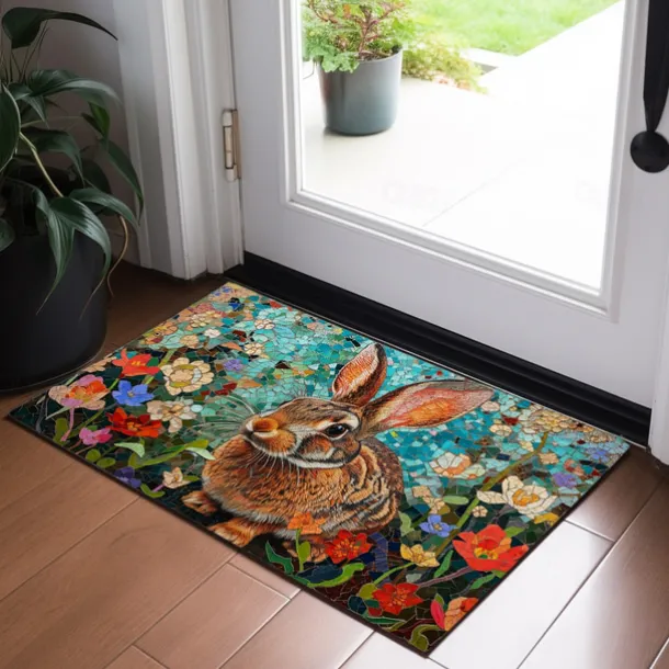 Painting Easter Rabbits Flowers Doormat Floor Mats Washable Rugs Kitchen Mat Non-Slip Oil Proof Rug Indoor Outdoor Mat Bedroom Decor Bathroom Mat Entrance Rug