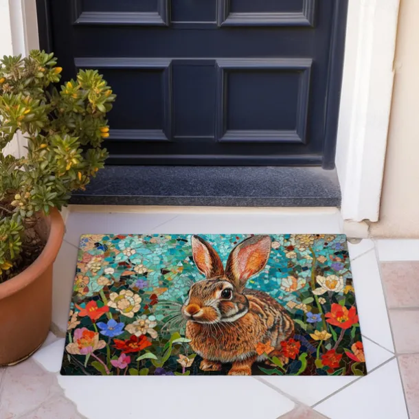 Painting Easter Rabbits Flowers Doormat Floor Mats Washable Rugs Kitchen Mat Non-Slip Oil Proof Rug Indoor Outdoor Mat Bedroom Decor Bathroom Mat Entrance Rug