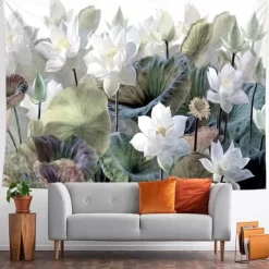 Painting Lotus Flower Hanging Tapestry Wall Art Large Tapestry Mural Decor Photograph Backdrop Blanket Curtain Home Bedroom Living Room Decoration