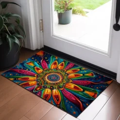 Painting Mandala Bohemian Doormat v Non-Slip Oil Proof Rug Indoor Outdoor Mat Bedroom Decor Bathroom Mat Entrance Rug