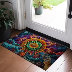 Painting Mandala Bohemian Doormat v Non-Slip Oil Proof Rug Indoor Outdoor Mat Bedroom Decor Bathroom Mat Entrance Rug