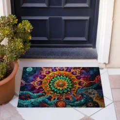 Painting Mandala Bohemian Doormat v Non-Slip Oil Proof Rug Indoor Outdoor Mat Bedroom Decor Bathroom Mat Entrance Rug