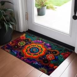 Painting Mandala Bohemian Doormat v Non-Slip Oil Proof Rug Indoor Outdoor Mat Bedroom Decor Bathroom Mat Entrance Rug
