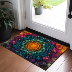 Painting Mandala Bohemian Doormat v Non-Slip Oil Proof Rug Indoor Outdoor Mat Bedroom Decor Bathroom Mat Entrance Rug