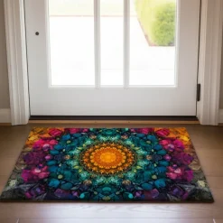 Painting Mandala Bohemian Doormat v Non-Slip Oil Proof Rug Indoor Outdoor Mat Bedroom Decor Bathroom Mat Entrance Rug