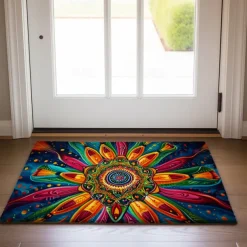 Painting Mandala Bohemian Doormat v Non-Slip Oil Proof Rug Indoor Outdoor Mat Bedroom Decor Bathroom Mat Entrance Rug