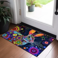 Painting Rabbit Easter Doormat Floor Mats Washable Rugs Kitchen Mat Non-Slip Oil Proof Rug Indoor Outdoor Mat Bedroom Decor Bathroom Mat Entrance Rug